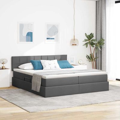 vidaXL Úložná posteľ s matracmi Tmavo šedá 180 x 200 cm Umelá koža