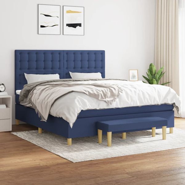 vidaXL Posteľný rám boxspring s matracom modrý 180x200 cm látka