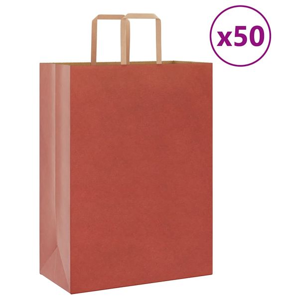 vidaXL Papierové tašky 50 ks s rúčkami, červené, 32x17x44 cm