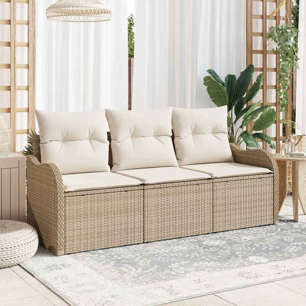 vidaXL Súprava záhradných pohoviek s vankúšom 3 pcs Béžová polyratan