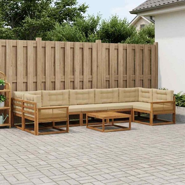 vidaXL Záhradná súprava gaučov s vankúšom 8 pcs Prírodná a béžová