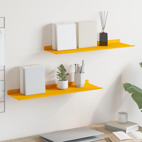 vidaXL Závesná polica 2 pcs Horčicová žltá 60 x 18 x 2,5 cm Oceľ