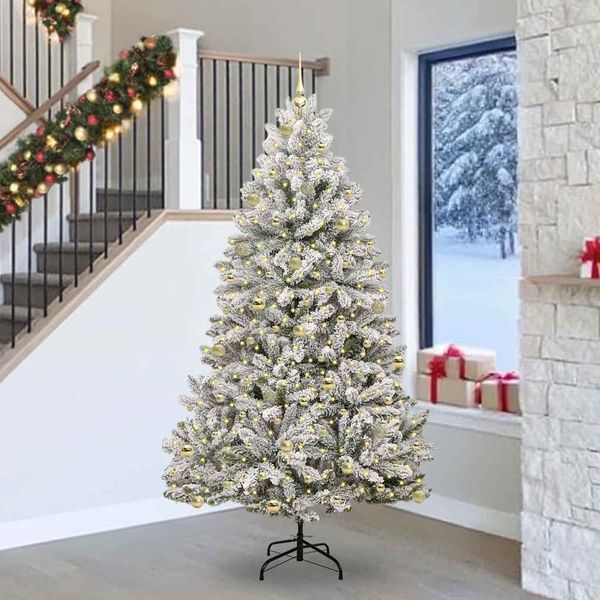 vidaXL Umelý vianočný stromček Zelená a biela 240 cm PVC a kov