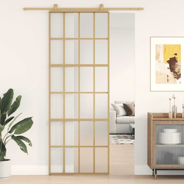 vidaXL Posuvné dvere zlaté 76x205 cm matné ESG sklo a hliník