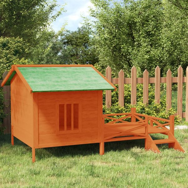 vidaXL Koterec pre psa hnedý 159x120x88,5cm borovicový masív