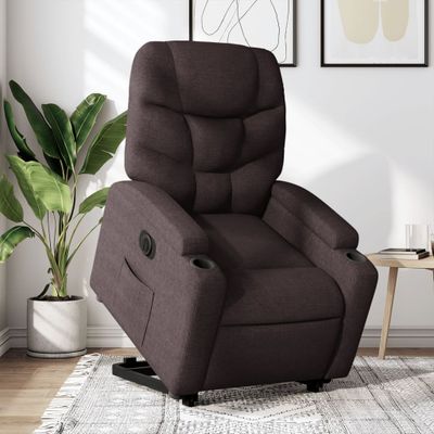vidaXL Elektrické zdvíhacie masážne kreslo tmavohnedé látkové