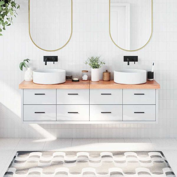 vidaXL Kúpeľňová doska bledohnedá 180x30x(2-6) cm ošetrený masív