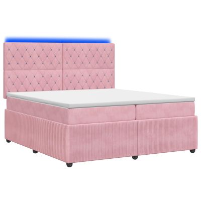 vidaXL LED boxspring posteľ s matracom Ružová 200 x 200 cm Zamat