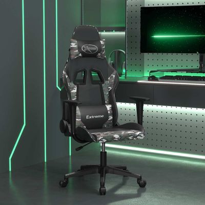vidaXL Masážna herná stolička čierna a maskáčová umelá koža