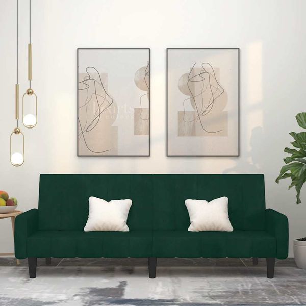 vidaXL 2-miestna rozkladacia pohovka, tmavozelená, zamat