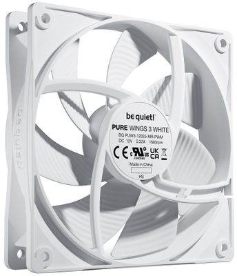 Be quiet! / ventilátor Pure Wings 3 / 120mm / PWM / 4-pin / 25,5dBA / biely Ventilátor, 120mm, Rifle ložisko, 4pin PWM, 25,5dBA, výška 25mm, biely