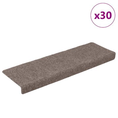 vidaXL Schodové rohože, samolepiace, 30 ks, 65x21x4 cm, béžové, s obdĺžnikovým okrajom