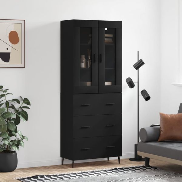 vidaXL Vysoká skrinka čierna 69,5x34x180 cm spracované drevo