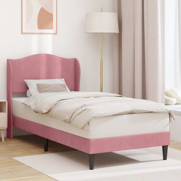 vidaXL Rám postele s čelnou doskou Ružová 100 x 200 cm Zamat