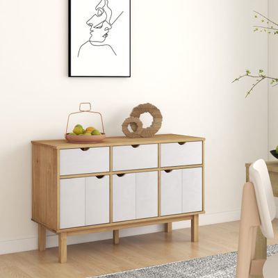 vidaXL Komoda OTTA, hnedo biela 114x43x73,5 cm, borovicový masív