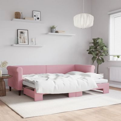 vidaXL Denná posteľ s rozkladacou posteľou ružová 80x200 cm zamat
