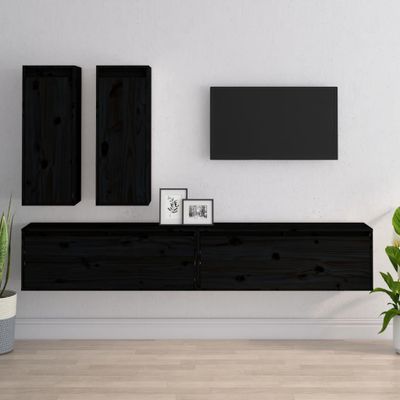 vidaXL TV skrinky 4 ks čierne masívna borovica