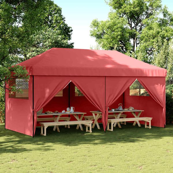 vidaXL Skladací pop-up párty stan so 4 bočnými stenami burgundský