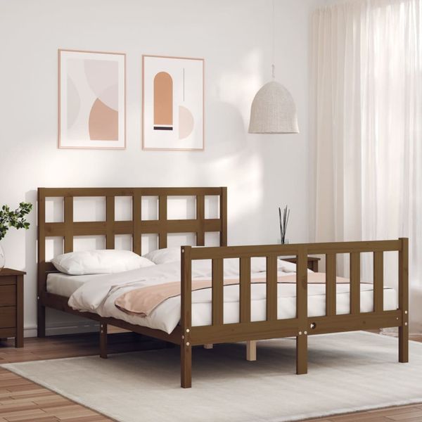 vidaXL Posteľný rám s čelom medovohnedý 140x200 cm masívne drevo