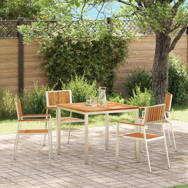 vidaXL Záhradná stolička 4 pcs Masívne teakové drevo a nerezová oceľ