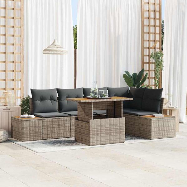 vidaXL Záhradný jedálenský set s vankúšom 6 pcs Sivá a hnedá