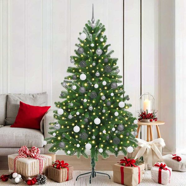vidaXL Vianočný stromček s 300 LED-i so stojanom Zelená 180 cm PE