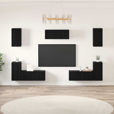 vidaXL Zostava TV skriniek Nástenný 7 pcs Čierny dub Kompozitné drevo