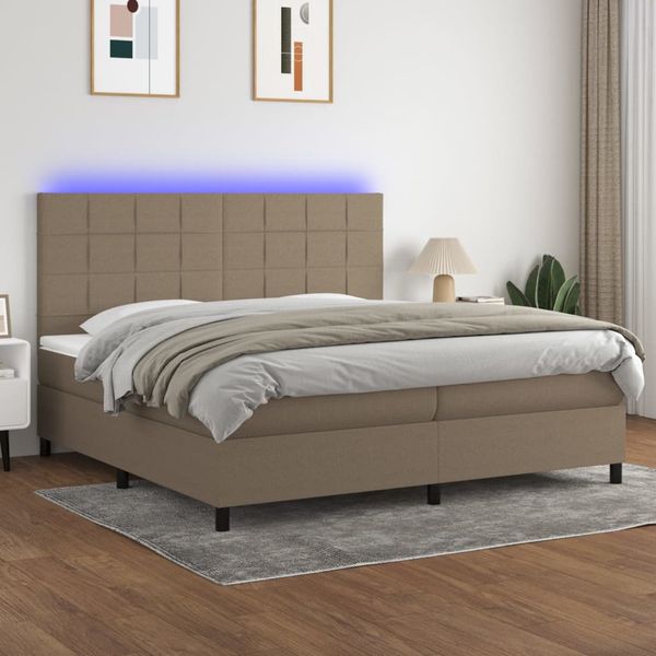 vidaXL Posteľ boxsping s matracom a LED sivohnedá 200x200 cm látka