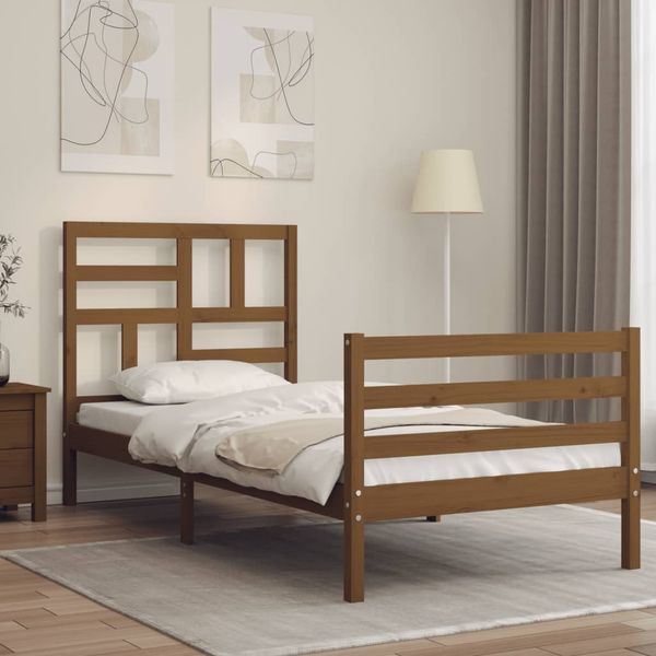 vidaXL Posteľný rám s čelom medovohnedý 90x200 cm masívne drevo