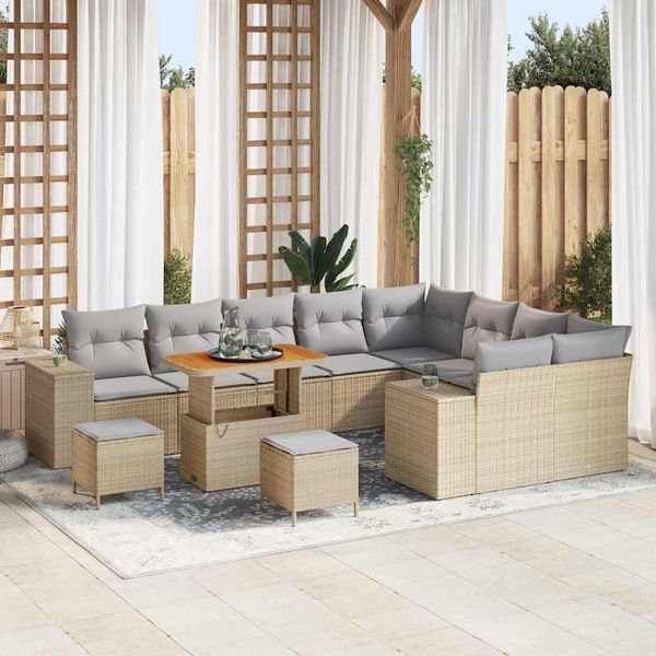 vidaXL Súprava záhradných pohoviek s vankúšom 12 pcs Béžová polyratan