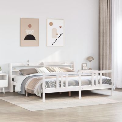 vidaXL Posteľný rám s čelom bez matraca biely 200x200 cm