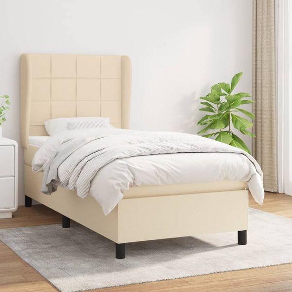 vidaXL Boxspring posteľ s matracom krémová 100x200 cm látka