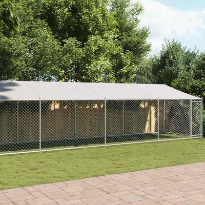 vidaXL Klietka pre psa so strechou a dverami sivá 10x2x2m pozink. oceľ