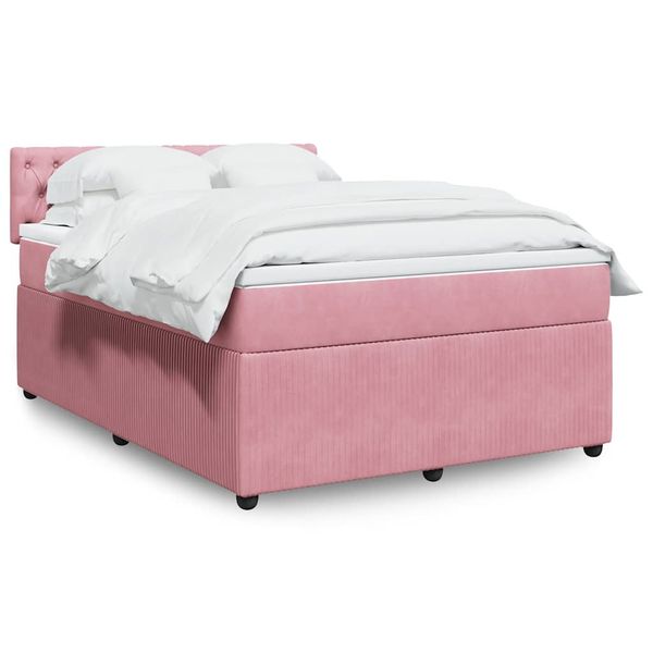 vidaXL Posteľný rám boxsping s matracom ružový 140x190 cm zamat