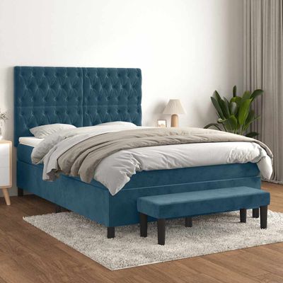 vidaXL Posteľný rám boxsping s matracom tmavomodrý 140x190 cm zamat