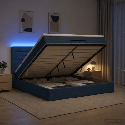 vidaXL Ottoman posteľ s matracom a LED Modrá 140 x 190 cm Látka