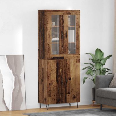 vidaXL Highboard Staré drevo 69,5 x 34 x 180 cm Kompozitné drevo