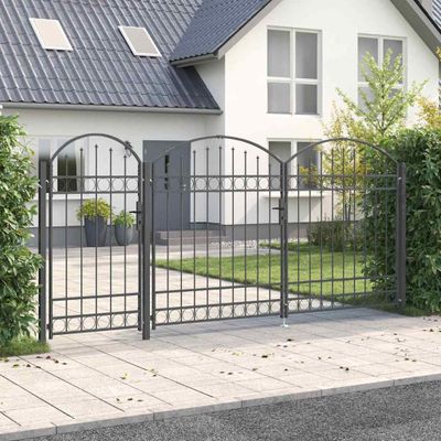 vidaXL Záhradná brána s oblúkovým vrchom ASSEN 400 x 125 cm Oceľ Sivá