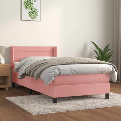 vidaXL Posteľný rám boxsping s matracom ružový 90x190 cm zamat