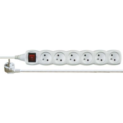 Prodlužovací kabel s vypínačem 6 zásuvek 2m, bílý