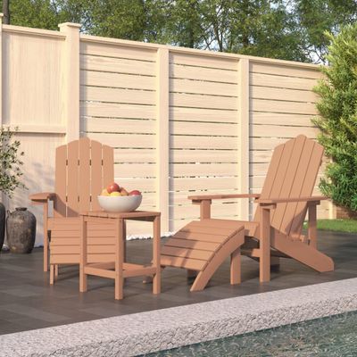vidaXL Záhradné stoličky Adirondack s podnožkou a stolíkom HDPE hnedé
