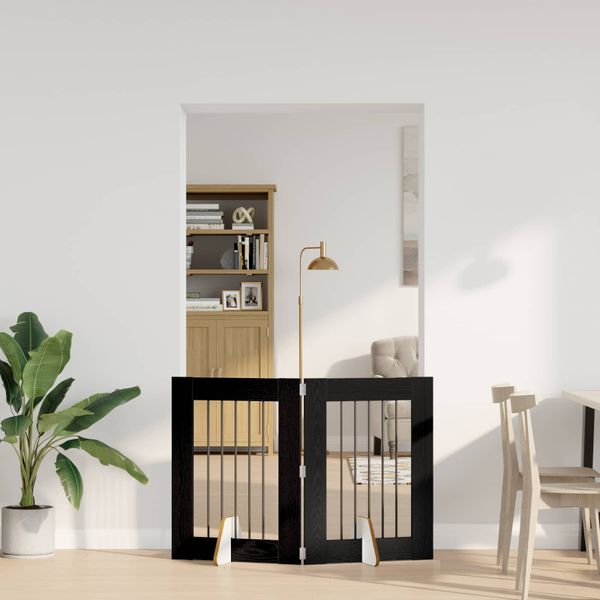 vidaXL Skladacia psia brána so stojanmi 2 ks Čierny dub 120,5 cm