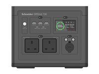 Schneider OffGrid 730 - Prenosná napájacia stanica - LCD, 2 zásuvky BS1363, sínusový priebeh, 3 USB-A, 2 USB-C, bezdrôtová nabíjačka - AC 190 - 265 / DC 12 -30 V - 700 watt - lítiovo-iónová - 738 Wh - výstupné konektory: 2 - Veľká Británia - čierna, zelená
