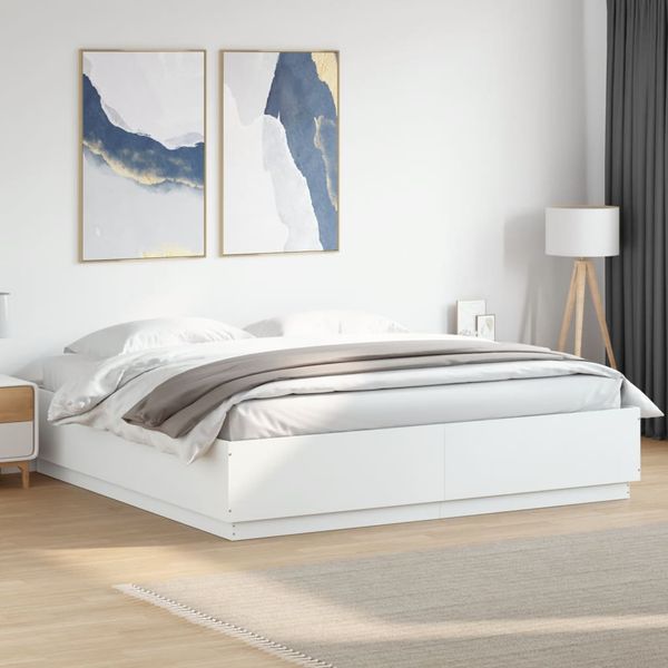 vidaXL Posteľný rám s LED svetlami biely 180x200 cm kompozitné drevo