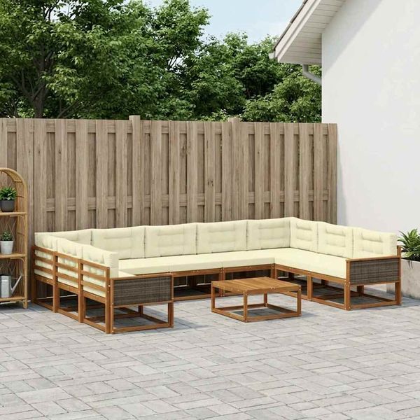 vidaXL Záhradná súprava gaučov s vankúšom 10 pcs Prírodná a krémová