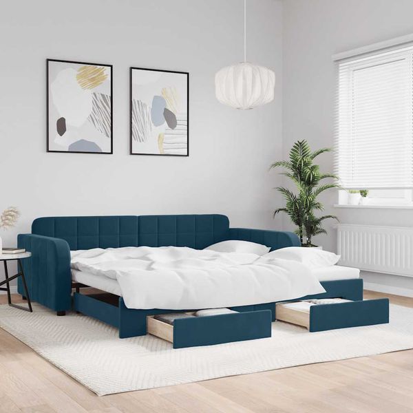 vidaXL Rozkladacia denná posteľ so zásuvkami modrá 100x200 cm zamat