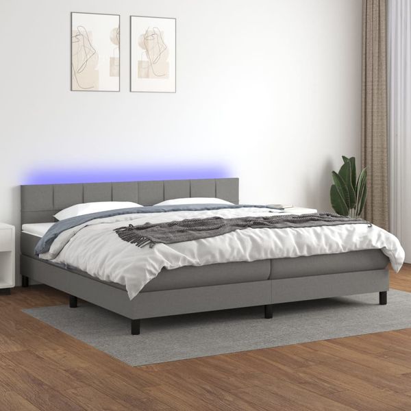 vidaXL Posteľ boxsping s matracom a LED tmavosivá 200x200 cm látka