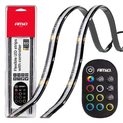 LED pásiky COB do auta s diaľkovým ovládaním viacfarebné RGB 2x30cm 12V AMiO-04579