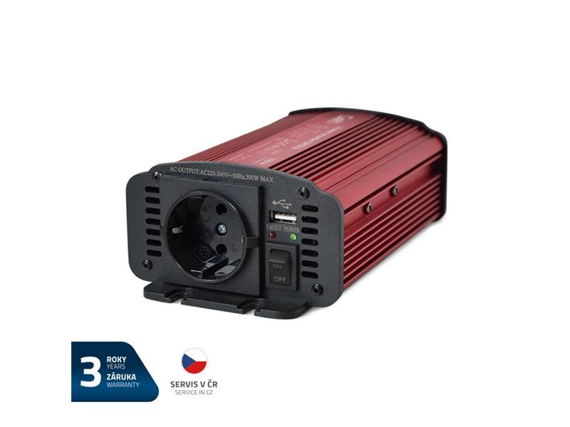 Menič napätia GETI GPI 312 12V/230V 300W USB Schuko