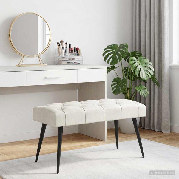 vidaXL Lavica s gombíkovým prešívaním Krémová 80 x 40 x 46 cm Zamat